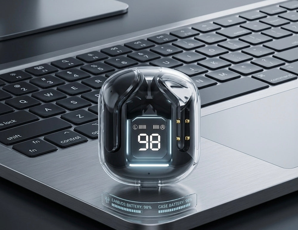 Veylofyn V-Series: Transparent Audiophile Earbuds with Smart LED Display, Bluetooth 5.3, & Studio-Grade ENC Noise Canceling