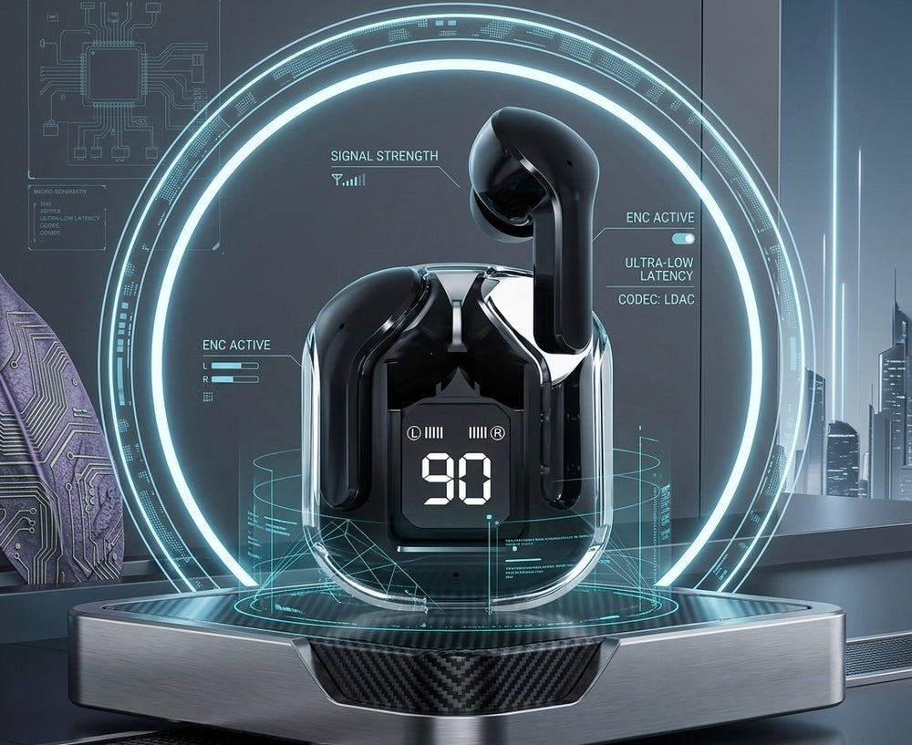 Veylofyn V-Series: Transparent Audiophile Earbuds with Smart LED Display, Bluetooth 5.3, & Studio-Grade ENC Noise Canceling